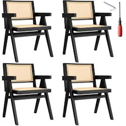 TecTake GmbH tectake Lot 4 chaises de salle à manger cannage viennois et accoudoirs noir - 405903 - beige Bois massif 405903_0
