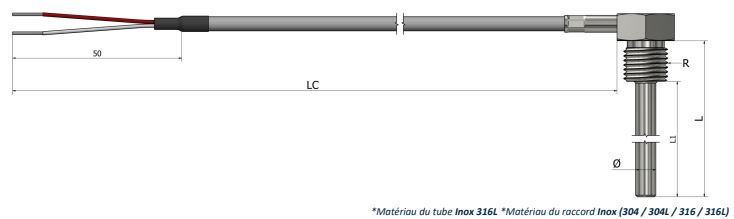 Thermistance à visser HR15 - raccord fixe avec câble de prolongation à 90° - PTC/NTC - multiples options de raccord et température_0