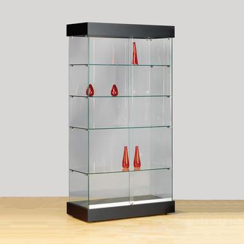 Vitrine d'exposition Onyx noir - Réf. 82.0031.1 - Verre ESG - 4 tablettes fixes - Éclairage halogène 50W_0