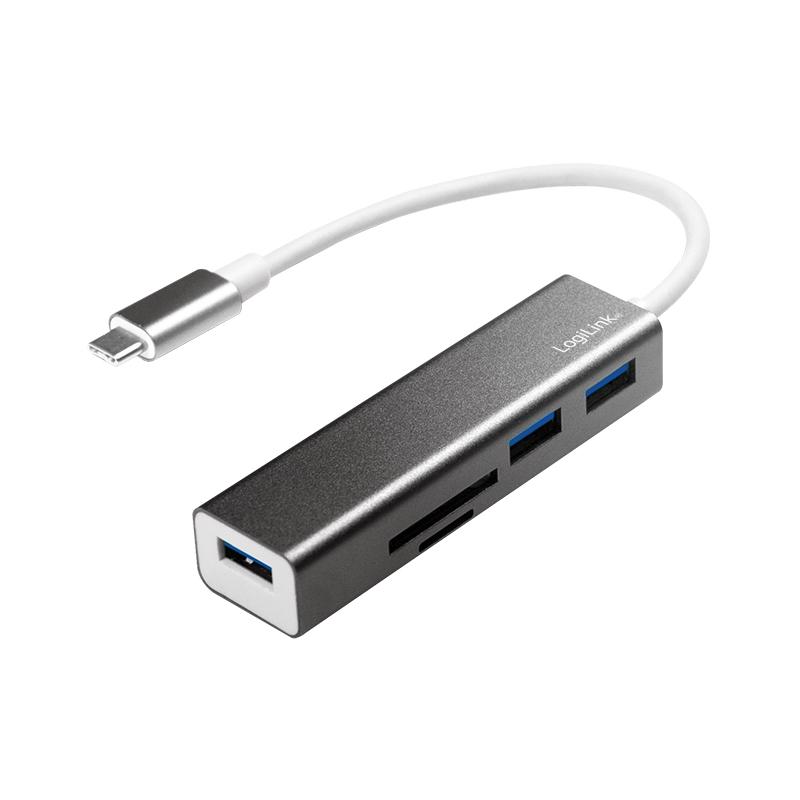Hub informatique LogiLink UA0305 - USB-C 3.0, 3 ports, lecteur de cartes MicroSD et SD, aluminium anthracite_0