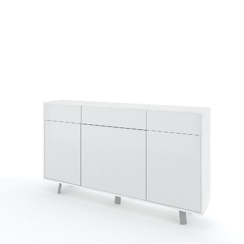 AQA Design Buffet VENBRUK avec 3 portes/3 tiroirs en mélamine blanc pierre/blanc brillant L.164 P.41 H.92 MP07048 - multicolore Bois manufacturé MP0_0