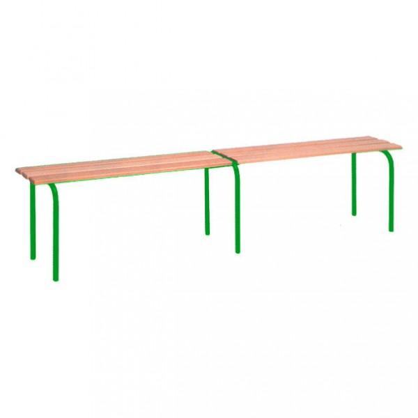 Banc vestiaire sans dossier - pieds Epoxy vert - 1200 mm - 3 lames en hêtre vernis_0