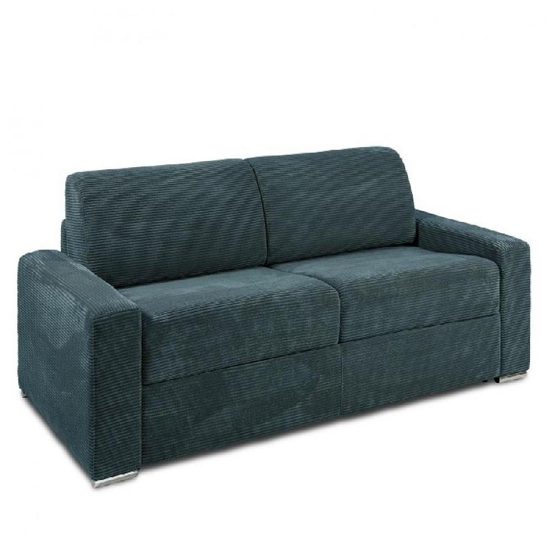Canapé-lit 2-3 places DREAMER convertible EXPRESS - Matelas 16 cm - Velours côtelé azur - Couchage 120x197 cm_0