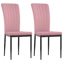 Décoshop26 - Set de 2 chaises de salle à manger en tissu velours rose couture décorative et cadre en fer noir DEC025581 - noir 3000255325924_0
