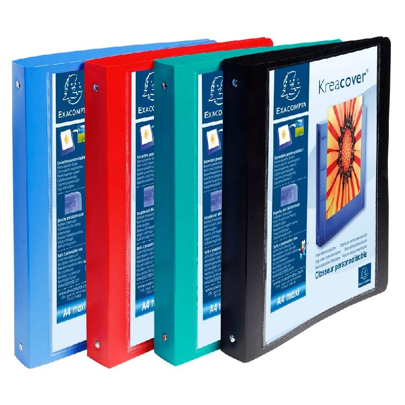 Exacompta Lot de 20 Classeur Kreacover Maxi, 4 anneaux 30mm, polypro, 1 face personnalisable, coloris assortis - matière synthétique 51229E_0