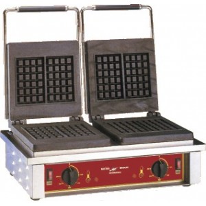Gaufrier professionnel double - 2 fers bruxellois - 4 gaufres - 550x440x230mm - 3,2 kW en fonte_0