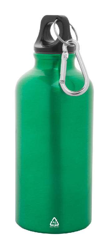 Gourde en aluminium recyclé - 400 ml avec mousqueton - Couleur verte_0