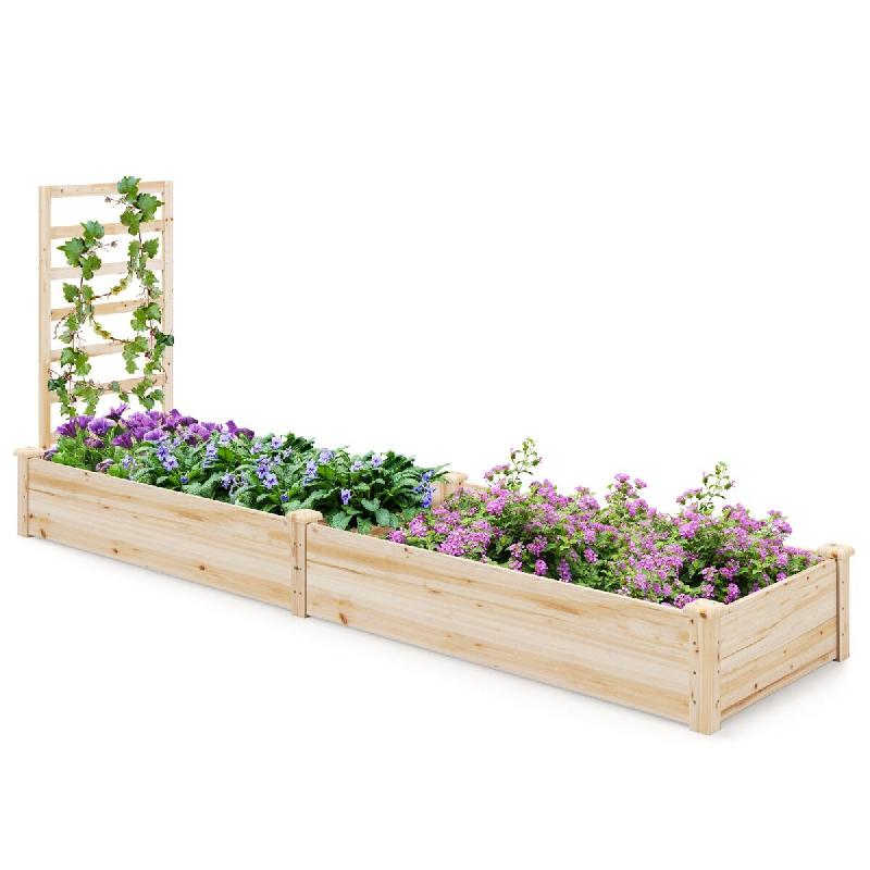 Helloshop26 - Carré potager en bois de sapin 235 x 63 x 102 cm avec treillis pratique ambiance jardin naturel 20_0018816 - Bois massif 3000232618407_0