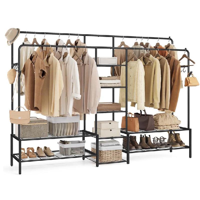 Helloshop26 - Portant à vêtements armoire penderie ouverte porte-manteau avec 7 étagères cadre en métal tringles pour chambre salon 12_0006964 -_0