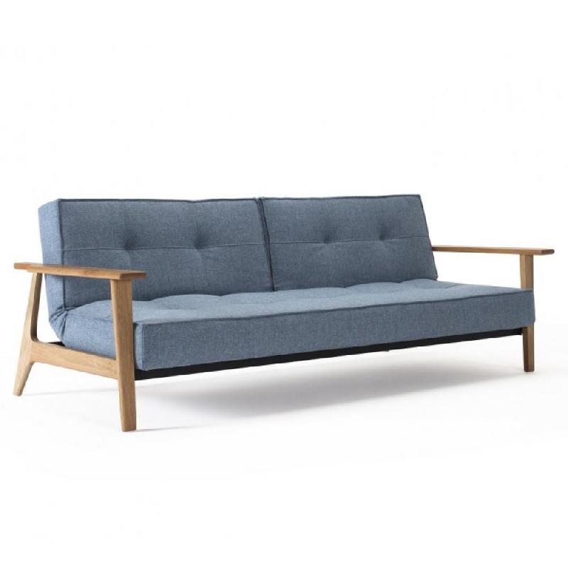 INNOVATION LIVING - Canapé-lit convertible SPLITBACK FREJ 115x200 cm - Piètement chêne - Tissu Mixed Dance Blue_0