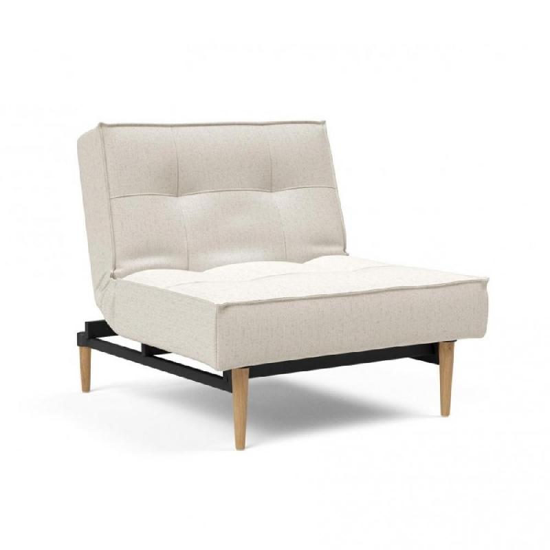 Innovation Living - Fauteuil Splitback Styletto convertible lit 90x115 cm - Pieds chêne naturel - Tissu bouclé Off White_0