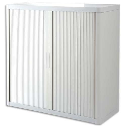 Easyoffice armoire démontable 1 mètre corps blanc et rideau blanc - dim l110 x h104 x p41,5 cm_0