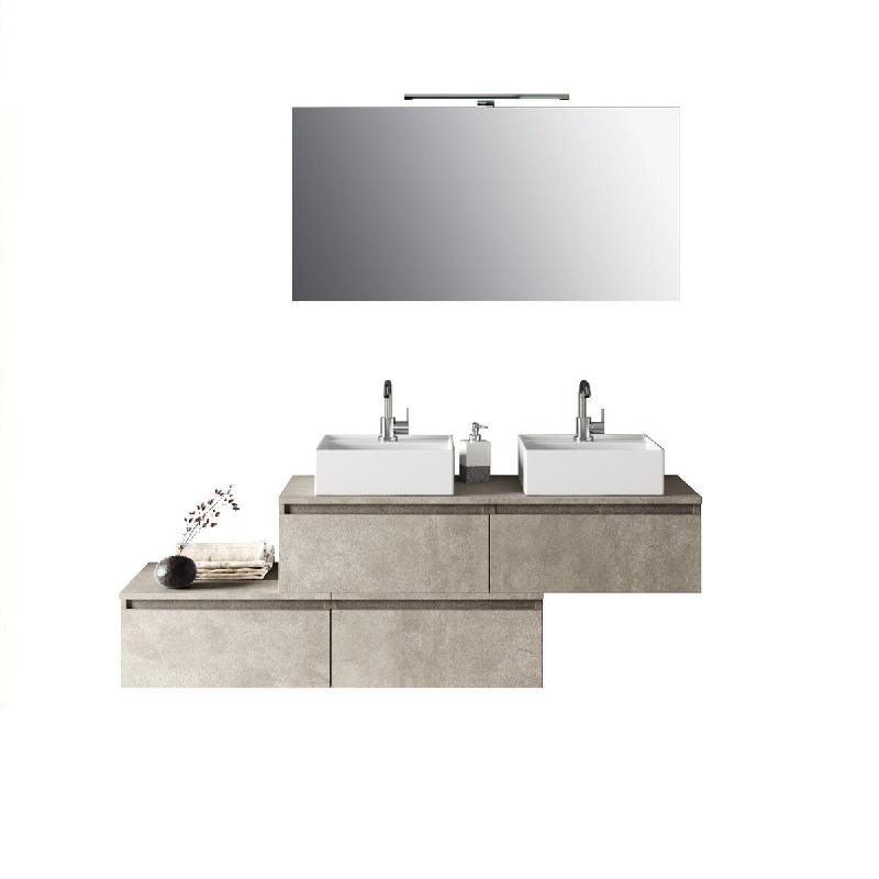 AQA Design Composition de salle de bain en mélamine, double lavabo 8 pièces, ASTRA avana L.180 P.45 H.190 MPAS20-AVP - beige Bois manufacturé MPAS2_0