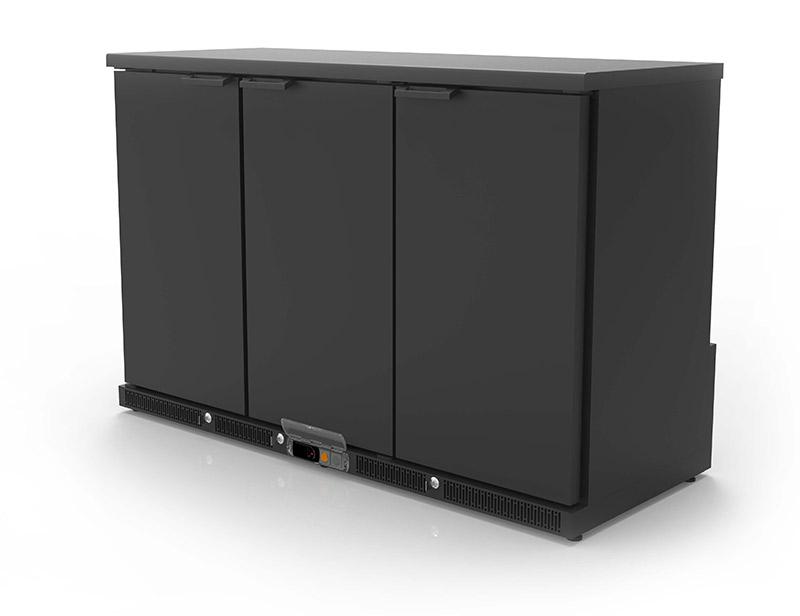 Arrière-bar positif professionnel noir - 3 portes pleines battantes - NRH-350-L - profondeur 520 mm, hauteur 850 mm_0