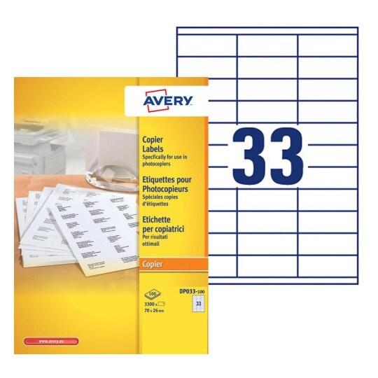 AVERY 3300 étiquettes blanches, format 70 x 26 mm (100 feuilles A4 / cdt) - 3266557270267_0