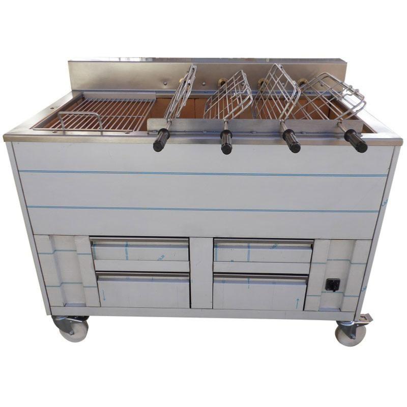 Barbecue portugais en inox 4 broches rotatives et 1 grille fixe L1300 mm | Impormartinho - 380_0