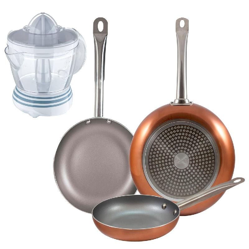 BERGNER - Jeu de 3 Poêles en Aluminium Pressé Ø18/Ø22/Ø26 cm Compatibles Induction Optimum Plus avec Presse-Agrumes NATURALLY 40W 1,2 L - PK9225_0