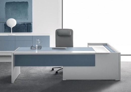 Bureau de Direction OXFORD - Plateau Coulissant Blanc et Bleu Effet Cuir - Référence 9121 FR133_0