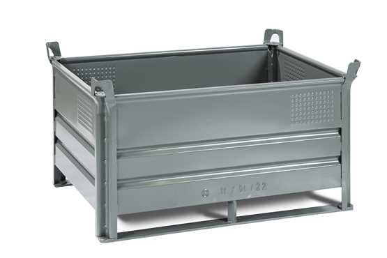 Caisse-palette métallique tôlée à semelles 800x1200 - VP812C - robuste et homologuée TÜV pour 1 tonne_0