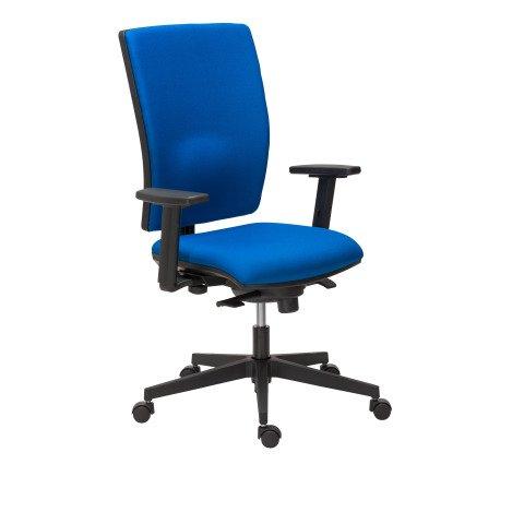 CHAISE DE BUREAU BRUNEAU ACTIV' TISSU BLEU - DOSSIER HAUT ACCOUDOIRS SOUTIEN LOMBAIRE - MÉCANISME SYNCHRONE - PIEDS NOIR