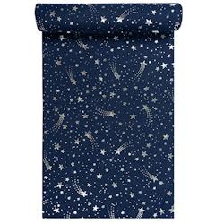 Chemin de table tissu 28x400cm bleu etoiles filantes argent (16 unités) MESA BELLA - bleu polyester 3701168943105_0