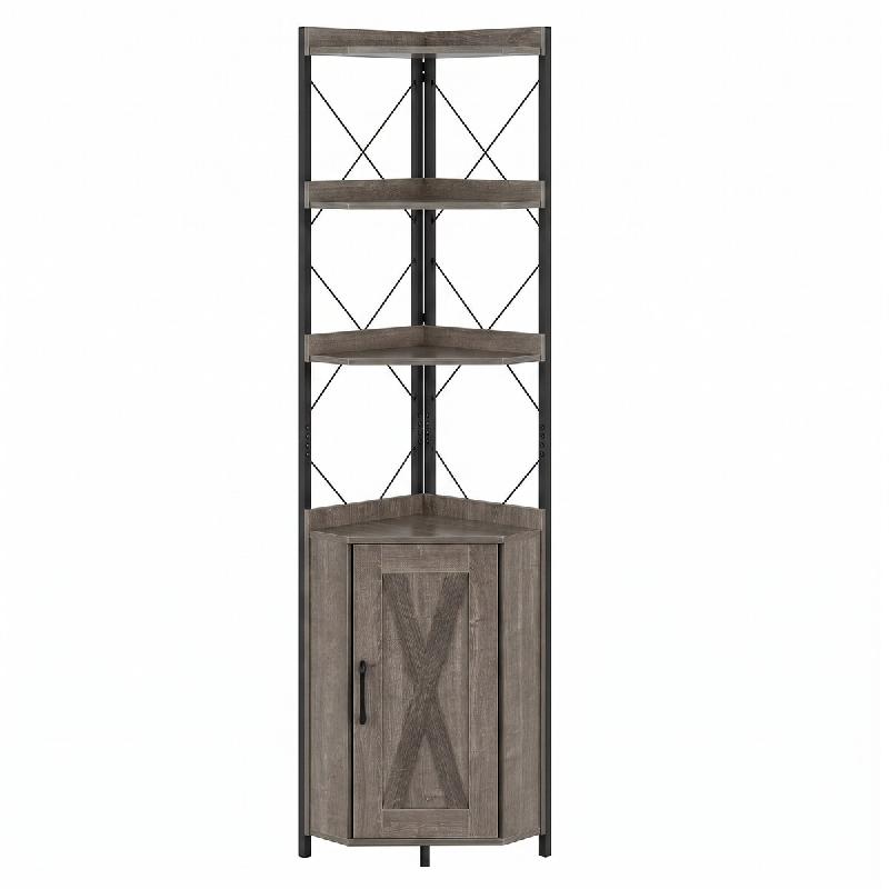 COSTWAY Étagère d'angle 6 niveaux, 180cm avec placard, portes et cadre métallique, autoportante, Gris, 38x38x180cm - gris Bois manufacturé ON33278SD_0