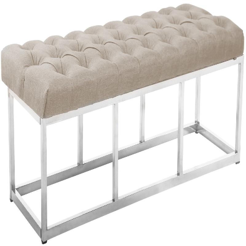 Décoshop26 - Banc capitonné rembourré 120 cm tissu crème avec structure en acier inoxydable design contemporain 10_0008567 - inox 3000266723412_0