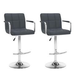Décoshop26 - Lot de 2 tabourets de bar chaises hautes avec accoudoirs et dossier en PVC gris et acier DEC029735 - gris 3000257529153_0