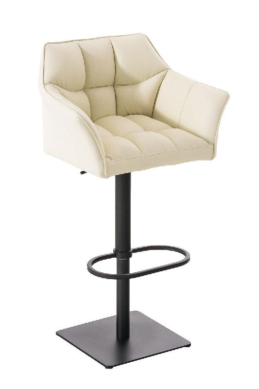 Décoshop26 - Tabouret de bar chaise haute de comptoir couture carrées assise en PVC crème cadre en métal blanc 10_0004675 - beige métal 3000252228617_0