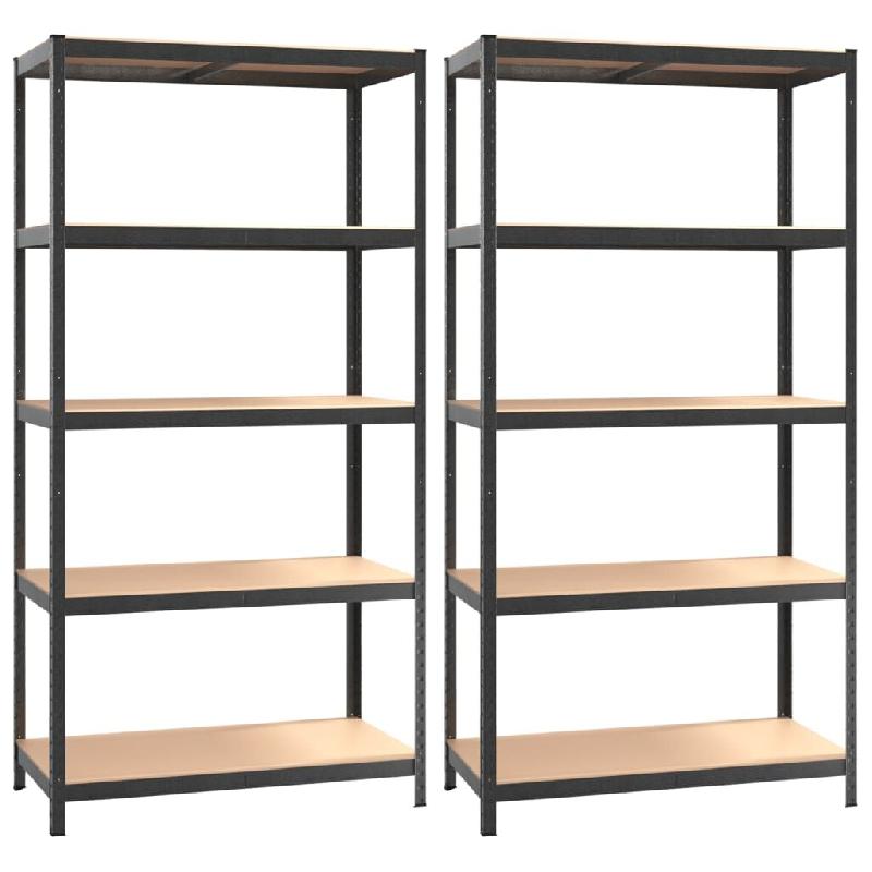 Helloshop26 - Étagère à 5 niveaux lot de 2 acier et bois ingénierie gris 02_0045718 - gris Bois massif 3000220820140_0