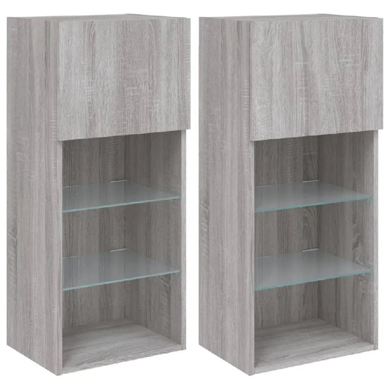 Helloshop26 - Lot de 2 meubles TV muraux avec rangement éclairage LED 40,5 x 30 x 90 cm en bois d'ingénierie gris 02_0049379 - gris verre 3000235815_0