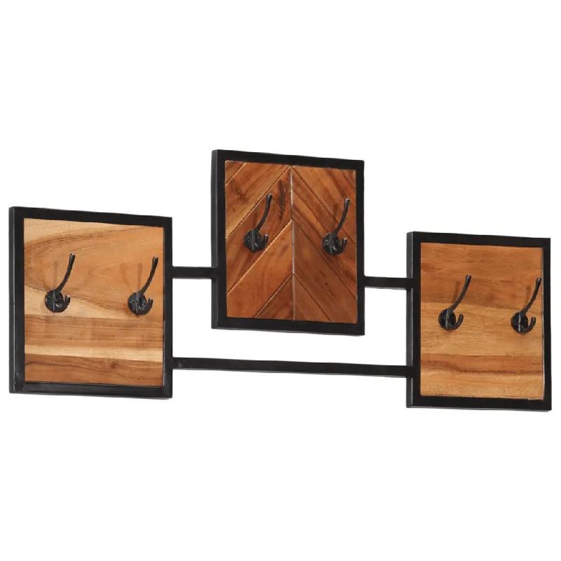 Helloshop26 - Porte-manteau mural 90 x 1 x 35 cm avec 6 crochets design contemporain salle d'entrée en bois acacia 02_0047564 - Bois massif 300023484_0