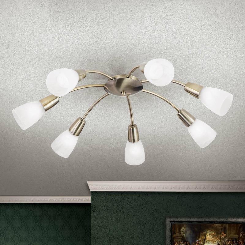 ORION PLAFONNIER TULLO, À SEPT LAMPES, LAITON ANCIEN
