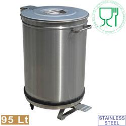 Poubelle avec couvercle à pédale - 95 litres - Base sur roues - Acier inox 18/10 AISI 304 - PCRA/105B_0