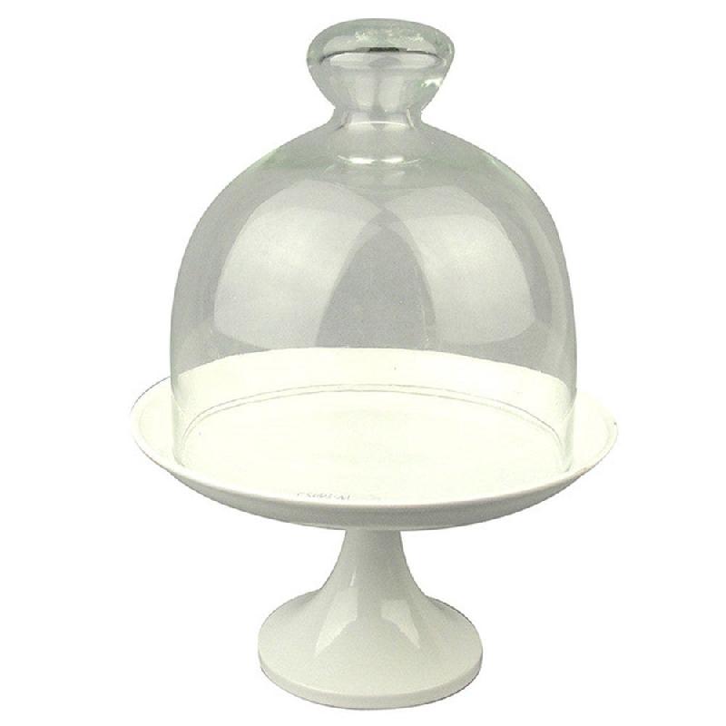 Présentoir gâteaux métal blanc +cloche verre Ø24,5x30cm - par 1_0