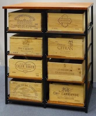 Rayonnage à vin pour caisses en bois - tour 2-4 - 8 compartiments avec tablettes coulissantes en pin vernis_0