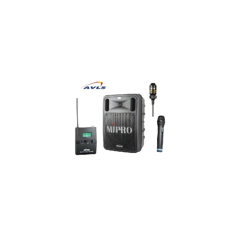SONO PORTABLE BATTERIE/SECTEUR MIPRO MA 505 PA (145 WATTS) BLUETOOTH AVEC 1 MICRO MAIN ET 1 MICRO CRAVATTE MU53L SANS FIL HF 16 FRÉQUENCES POUR 150 À 300 PERSONNES (DURANT LA GARANTIE : PRÊT EN MAGASIN GRATUIT D'UN APPAREIL SIMILAIRE !)