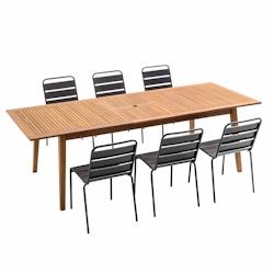 Oviala Business Table de jardin en bois extensible et 6 chaises - Oviala - marron Bois massif 105062_0