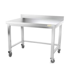 Table de travail en inox soubassement 1200 x 500 mm avec dosseret avec renfort sur roulettes PREMIUM / GOLDINOX - inox 3701770800179_0