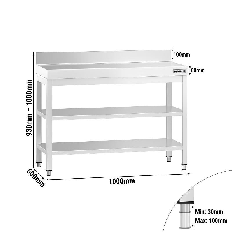 Tables Inox de Travail Premium avec Dosseret et 2 étagères - P 600 mm | Ggm - 1000_0