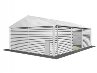 Tente de stockage fermée / structure fixe en aluminium et acier / couverture multi-éléments en composite pvc / porte / fenêtre / système d'éclairage_0