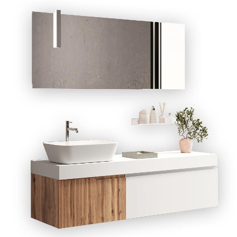 AQA Design Composition de salle de bain en MDF 7 pièces VENERE oak/matt blanc L.160 P.45 H.190 MPVE56-O1-QUE - multicolore Bois manufacturé MPVE56-O_0