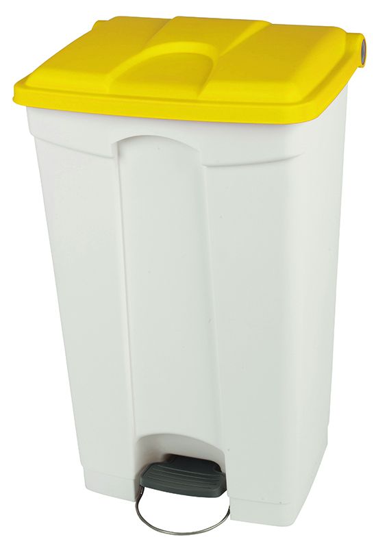 Collecteur à pédale en polypropylène, capacité de 90L, coloris : blanc/jaune_0