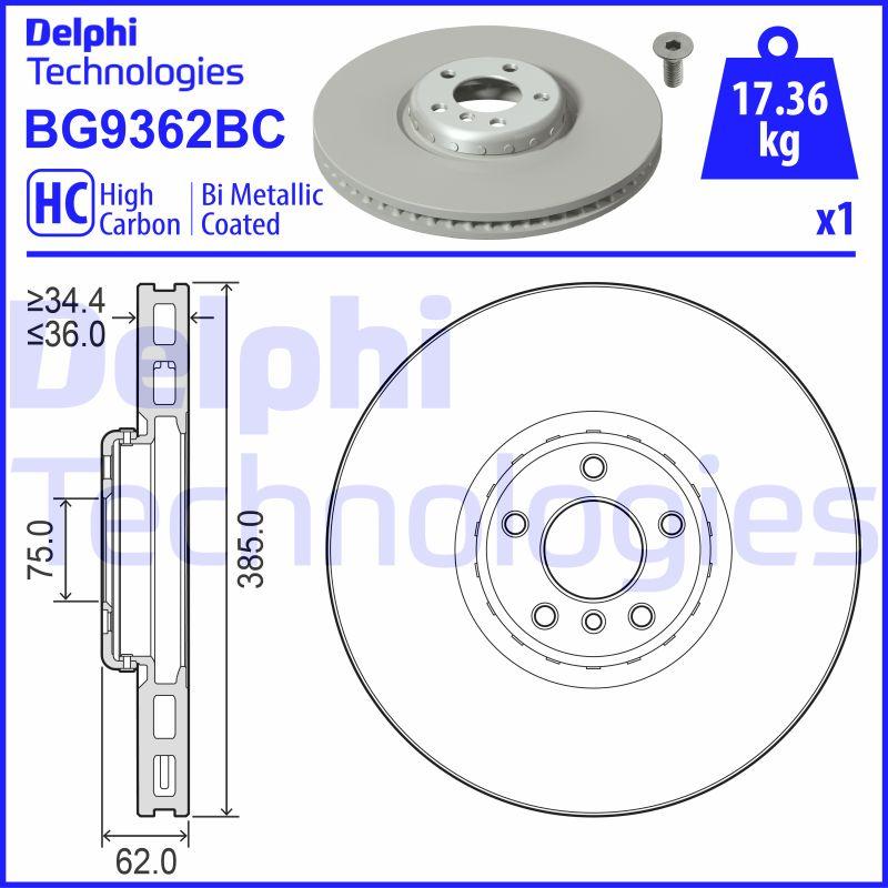 Disque de frein ventilé Delphi BG9362BC - Boîte de 2 disques pour assemblage avant_0