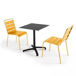 Oviala Business Ensemble table de jardin stratifié noir et 2 chaises jaune - Oviala - jaune métal 108173_0