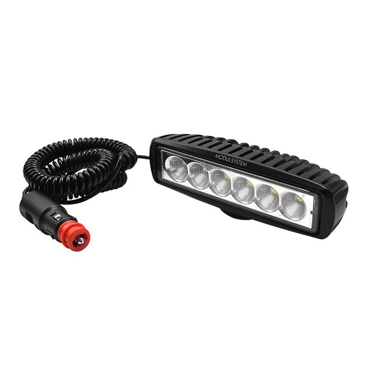 Feu de travail magnétique 18W 12/24V - 6 LED - IP67 avec base anti-rayure et prise allume-cigare_0