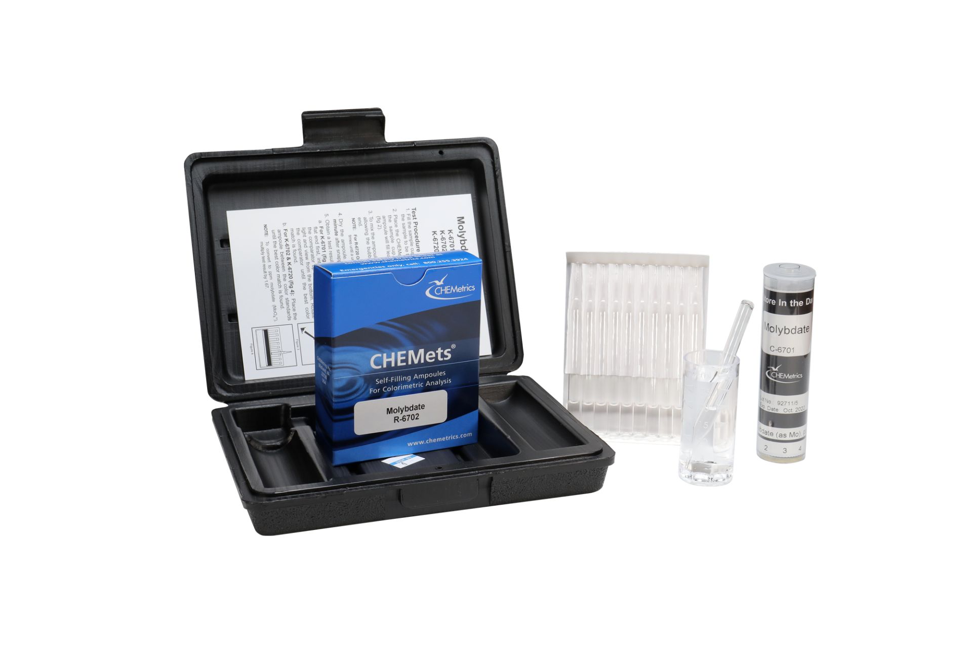 Kit d’analyse visuelle du Molybdate 0-7 ppm, type : CHEMets 30 ampoules, marque Chemetrics - Ref.: NBT001_0