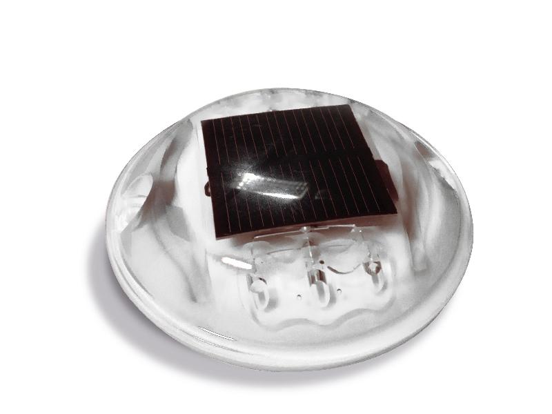 Plots routiers solaires ronds en polycarbonate - LED clignotantes, étanches et résistants 10 tonnes_0