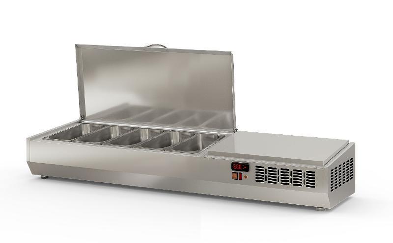 Saladette à ingrédients professionnelle inox 5 bacs gn 1/3 avec couvercle inox longueur 1495 mm - EI150-T-1/3_0