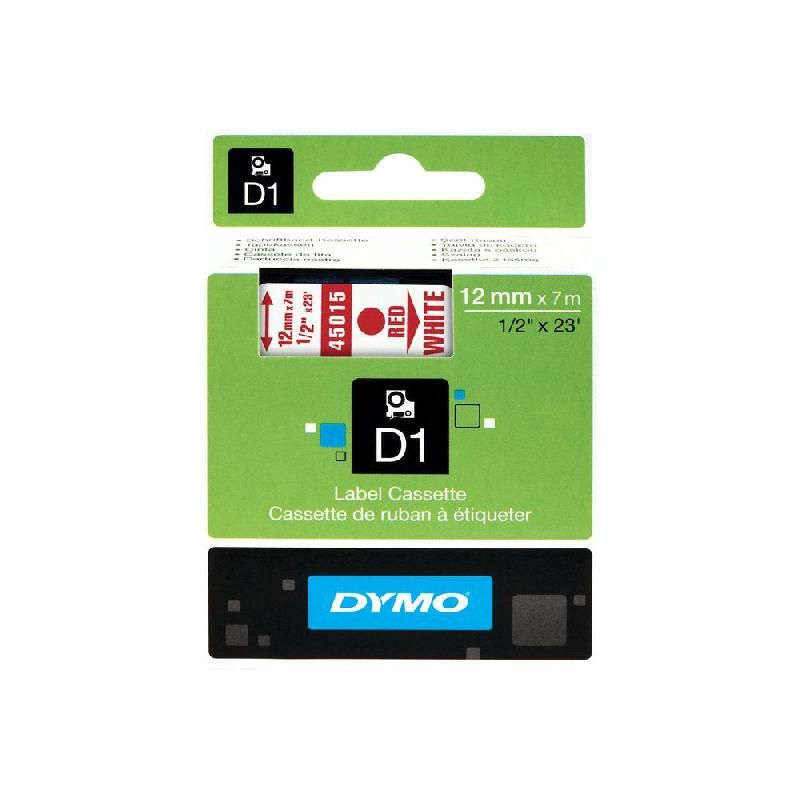 DYMO RUBAN TITREUSE DYMO D1 - ÉCRITURE ROUGE / FOND BLANC - 12 MM X 7 M - MODÈLE S0720550